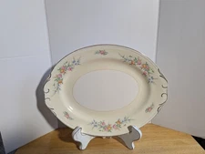 Homer Laughlin Eggshell Georgian Pink Floral Oval Serving Platter With Gold Trim