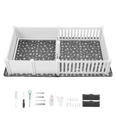 Dog Whelping Box 93.3x48.4x18.1 inch Door Height Adjustable for Extra Large Dogs
