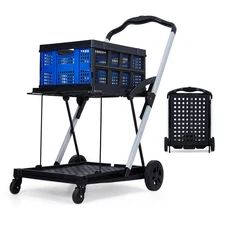 Large Capacity 2 Tier Foldable Shopping Cart with Removable Crate Lightweight