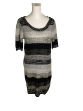 Kristin Nicole Large Black & Grey Knit Short Sleeve Sweater Dress