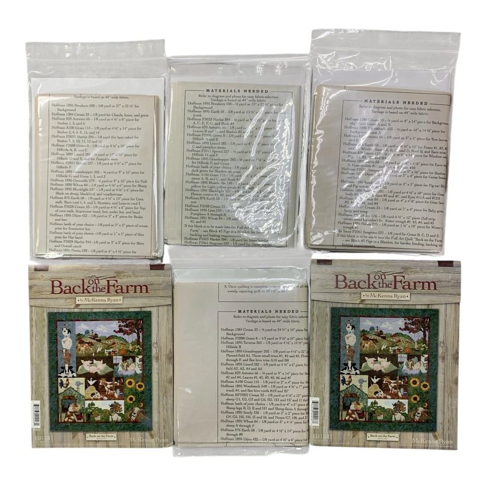 Lot Of Six Back On The Farm Quilt Pattern By McKenna Ryan Block 1/2/4/6/7/8 NIP - Image 2 of 4