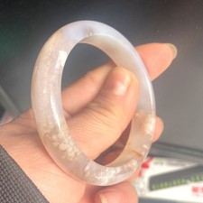 Certified Pure Natural cherry blossom Agate Bracelet Moonlight Jade 57mm 1748