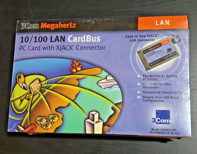 3 Com Megahertz 10 Mbps LAN PC Card Model 3CCE589ET 10BASE-T Cable 1999 SEALED