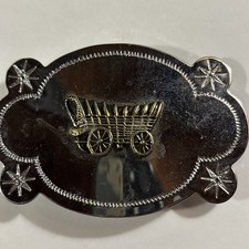 Vintage Silvertone Conestoga Covered Wagon Western Belt Buckle Made in Hong Kong