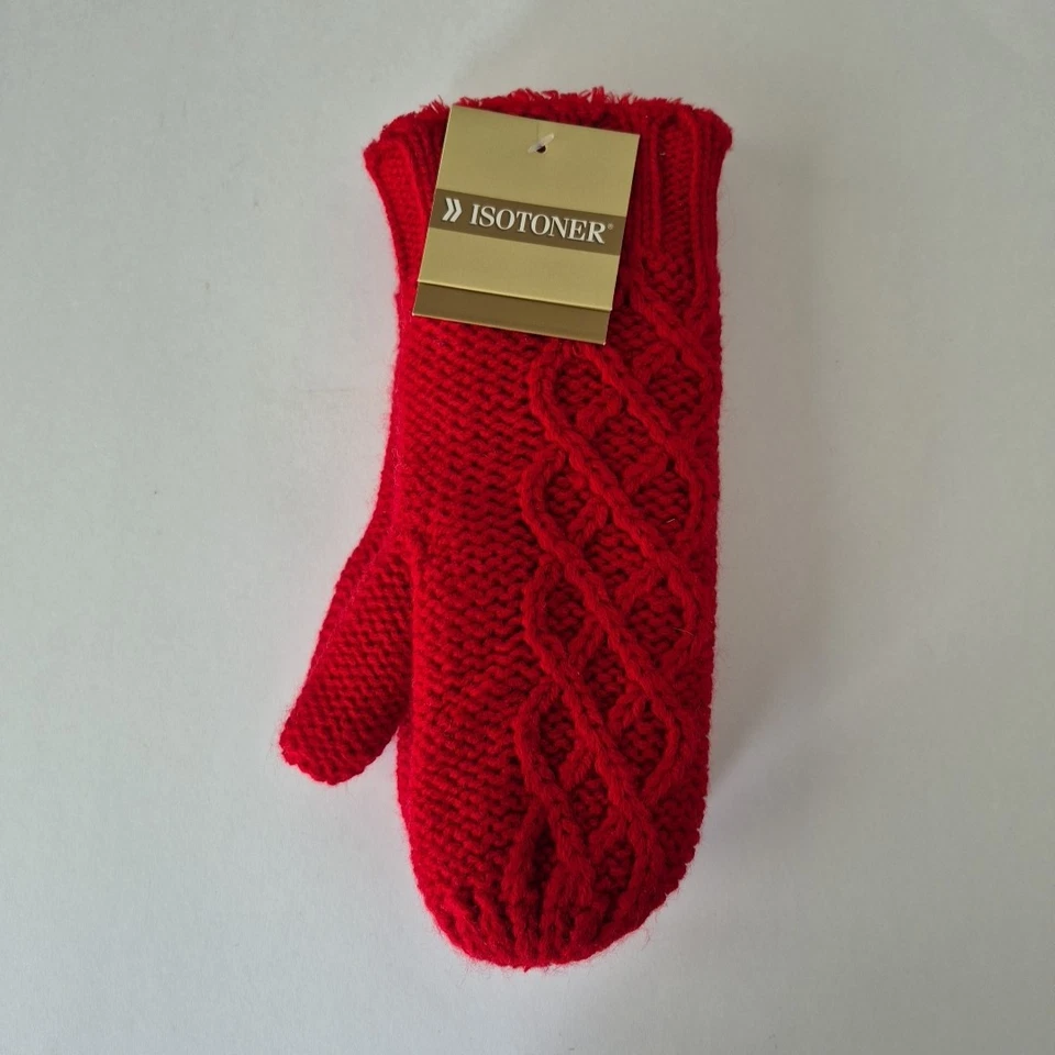 Isotoner красный кабель трикотажа винтажный 2003 искусственного меха с подкладкой замши ладони варежки женщин OS - Изображение 3 из 4