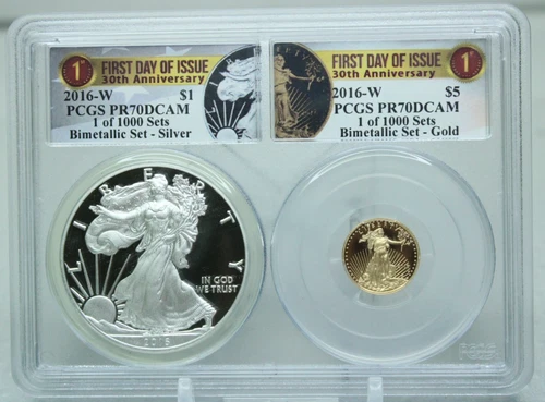 2016W 30 anniversary Gold & Silver Eagle Bimetallic Set PCGS PR70 FDOI SPOT FREE