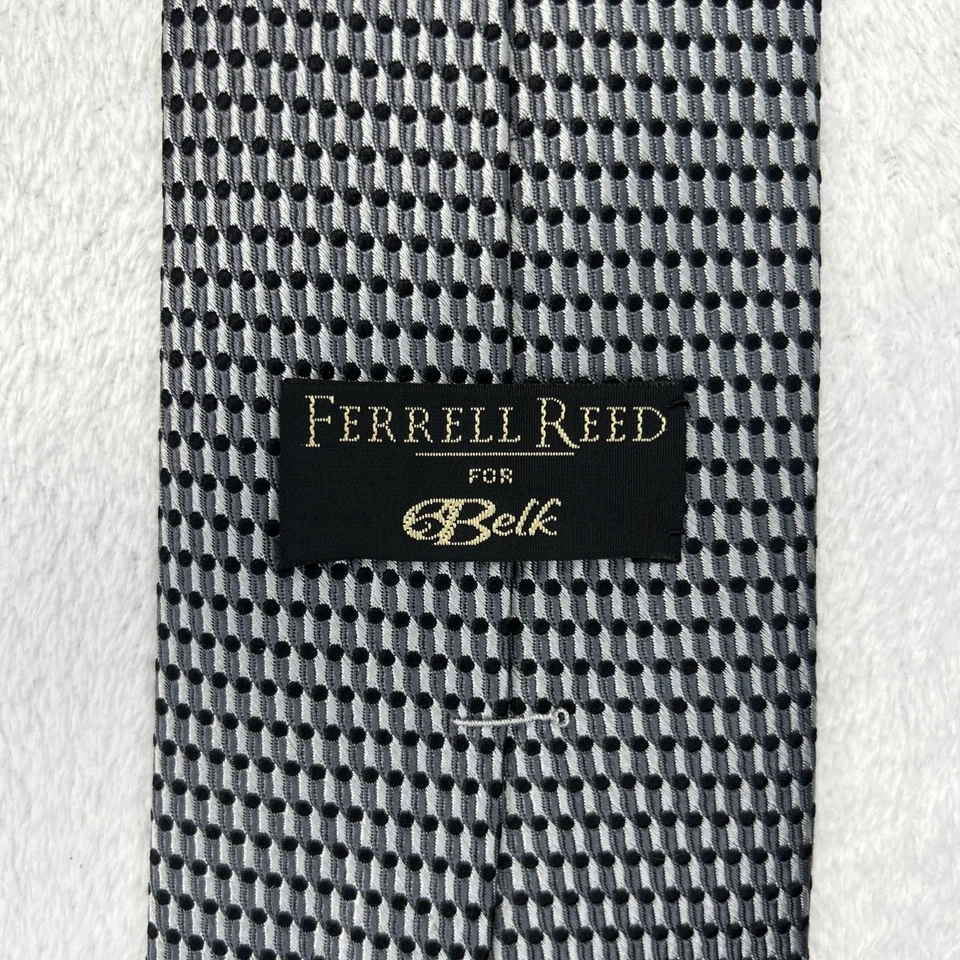 Corbata Ferrell Reed negra plateada para hombre 4”x 56” toda seda cosida a mano Foto 2 de 4