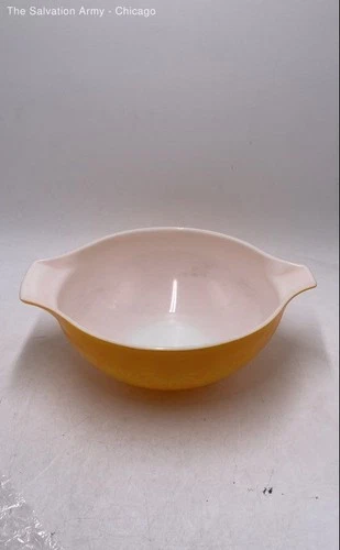 Pyrex Glass Orange Floral Double Handle Round Cinderella Mixing Bowl