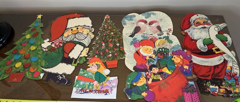 VTG 80s Christmas Paper Die Cut Wall Decor Lot, Santa, Angels, Trees, Wreaths L6
