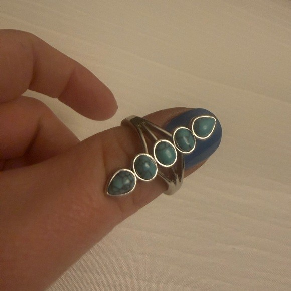 Turquoise Stone Vertical Statement Ring Silver To… - image 5