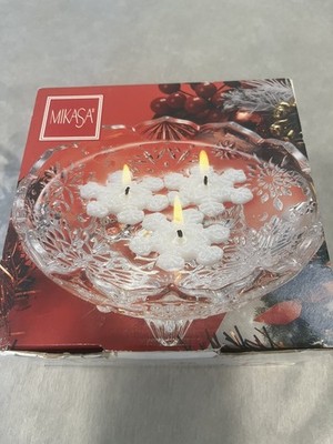 Mikasa Snowflake Medley Dish Voltive with 3 Floating Candles ~ Christmas Holiday