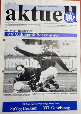 Programm SpVgg Beckum - VfL Gevelsberg 04.04.1993 - Oberliga Westfalen