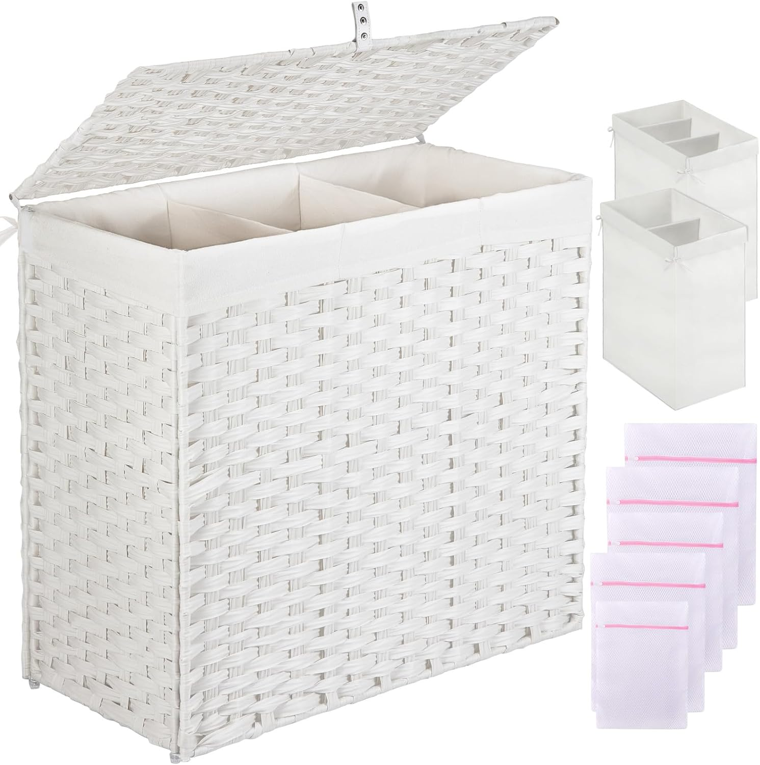 125L Large Laundry Hamper with Lid, 3 & 2 Section Removable Compartments-image