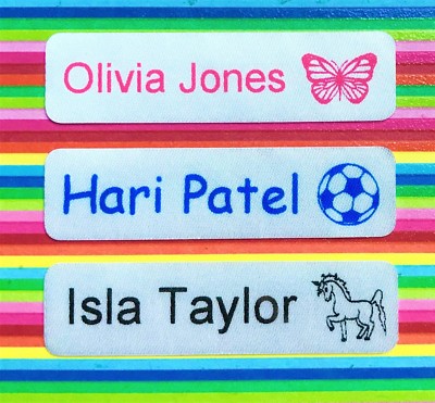 Personalised Iron On Waterproof Name Labels / School Name Tags - Satin Finish