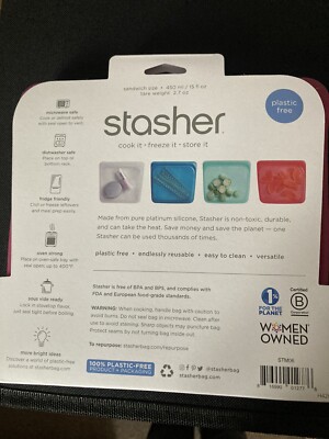 Stasher Bag Sandwich Size 450ml Plastic Free Top Grade Silicone