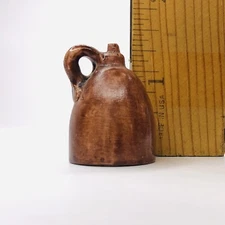 Vtg 80s Miniature Milk Water Jug Pot Pottery Handle Brown Doll House Accessory