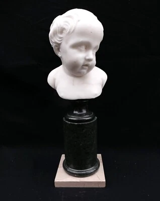Sculpture marbre blanc Carrare portrait putto enfant François DUQUESNOY 18ème - Photo 1/4