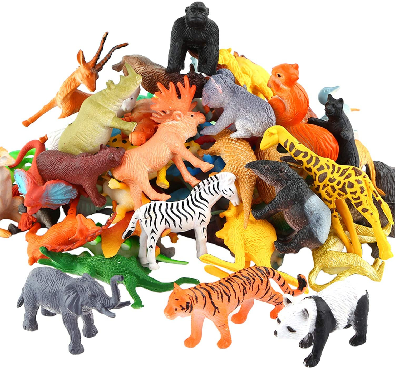 Animals Figure,54 Piece Mini Jungle Toys Set,Realistic Wild Vinyl Plastic Animal