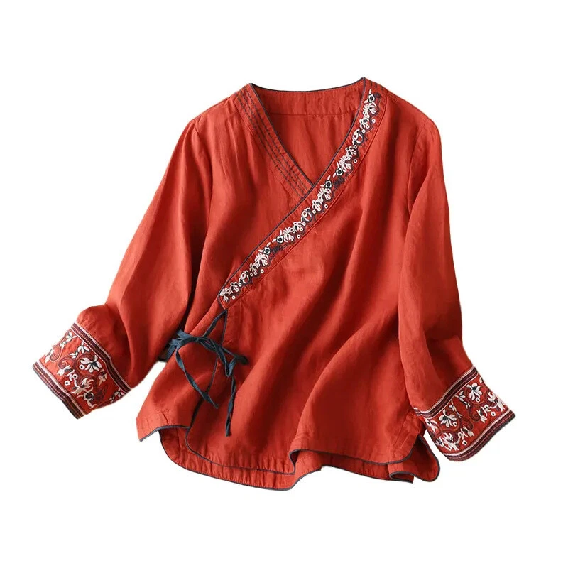 Hanfu Embroidery Floral Casual Retro Lady  Blouse  - Image 4 of 4