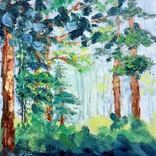 Forest Landscape Oil Painting 13x13cm Art Trees Original Oil Painting on Cardboard