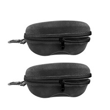 Zipper Shell Sunglasses Glasses Case with Plastic Carabiner Hook Black 2pcs