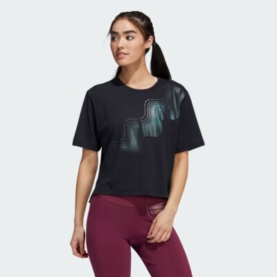 Adidas Damen-Kurzarm-T-Shirt schwarz Holiday Graphic UVP 25 £