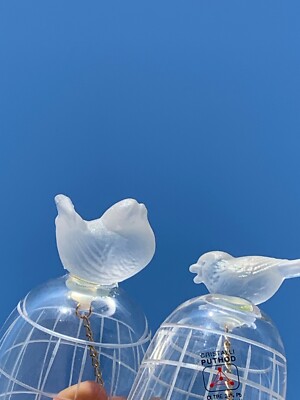 Vintage RARE Song BIRDS Cristalli Puthod ITALY Crystal SET of 2 BELLS 5&4  sj3j