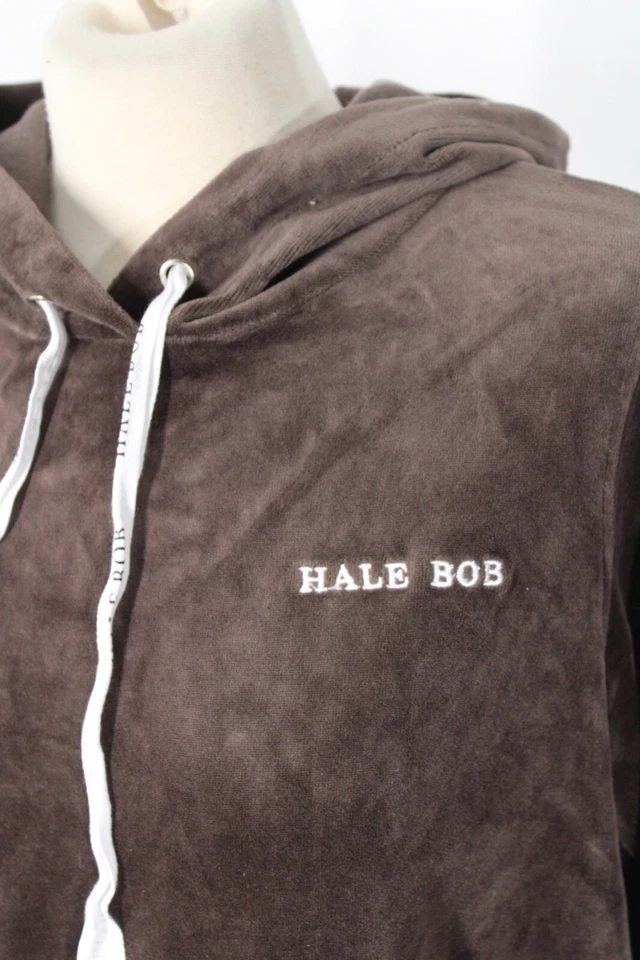 Sudadera Top Hale Bob L Terciopelo Marrón Con Capucha Canguro Bolsillo Foto 2 de 4