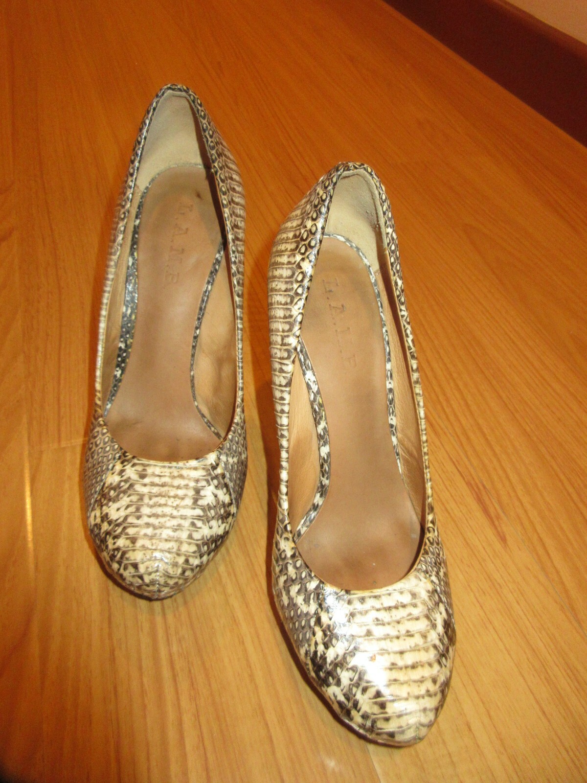 L.A.M.B. Python Snakeskin Leather Brown beige Sti… - image 6