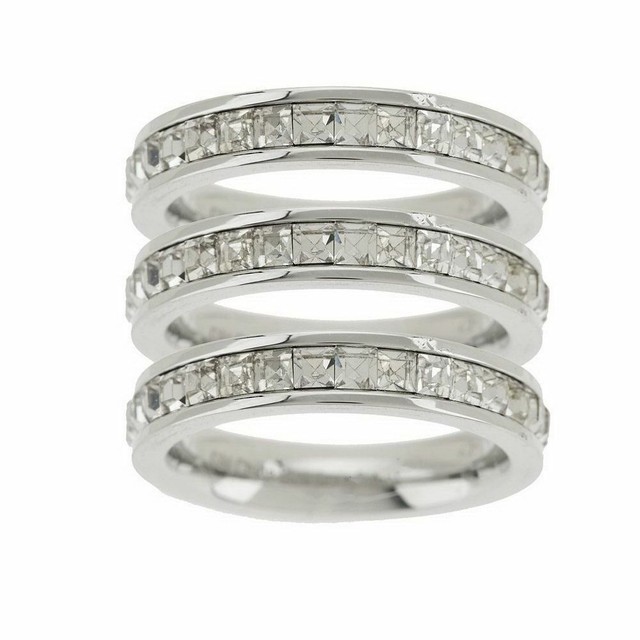 QVC Steel By Design Stainless Steel Set Of 3 Clear Princess Cut Stack