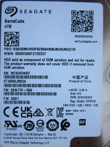 Seagate 4TB 14mm ST4000LM024 2AN17V-566 0001 2.5" HDD China WU Aug 2023 WCK - Picture 2 of 7
