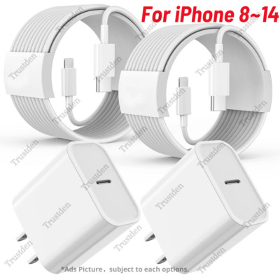 For iPhone 14 13 12 11 X XR 8 20W USB C Power Adapter Block Fast Charger Cable