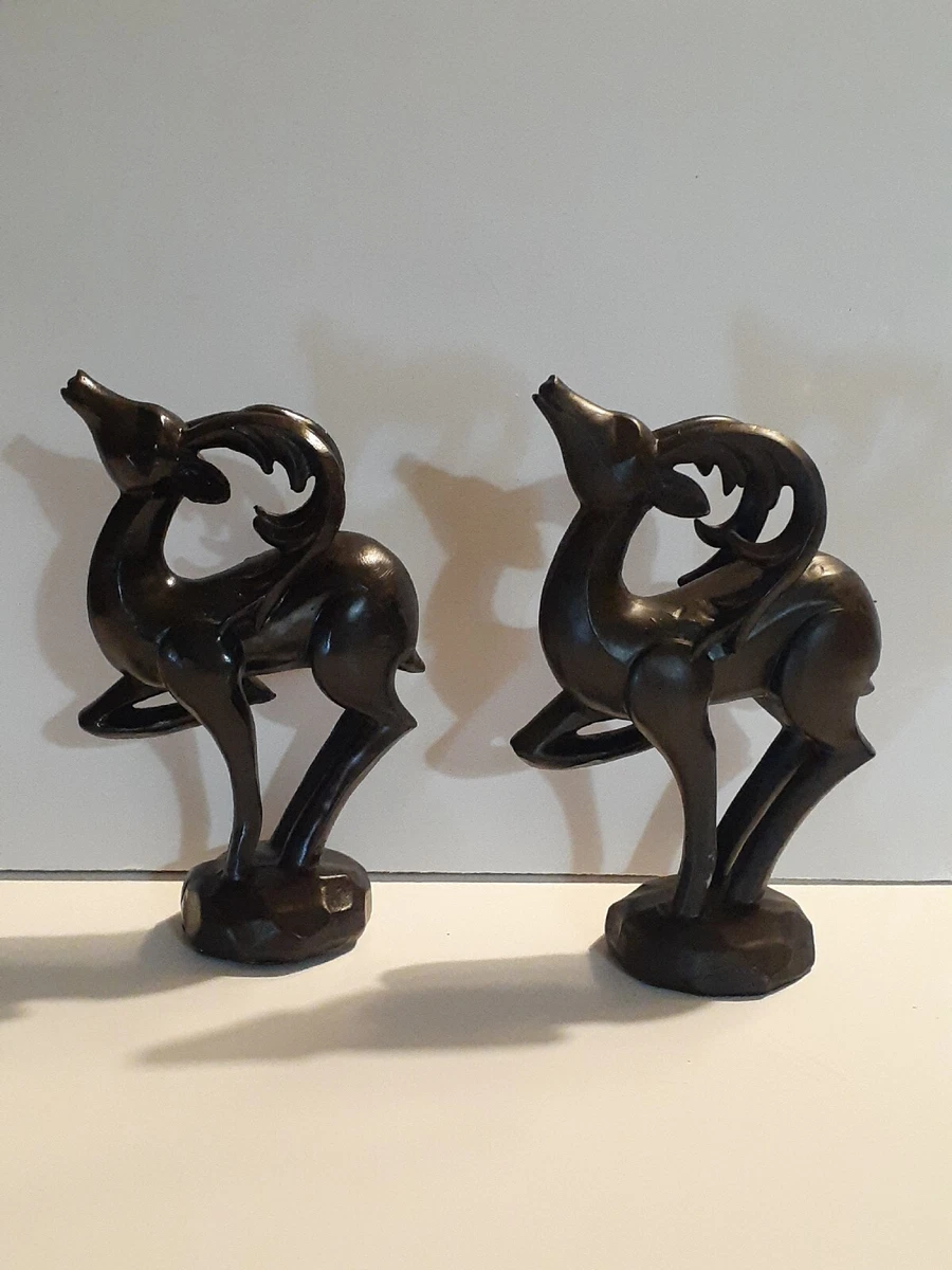 VTG EBONY WOOD HANDCARVED Reindeer￼ Deer Gisele￼ ANIMAL FIGURINES Set Of 2  | eBay