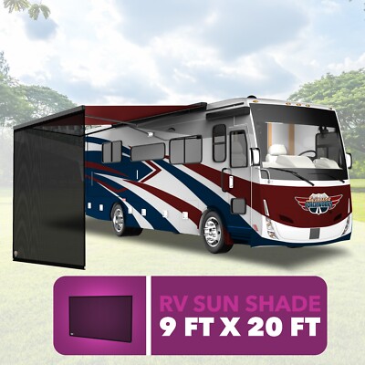 Front Shade for RV Awning 9' X 20' 3'' Black Mesh Screen Sun UV Wind Blocker LCW