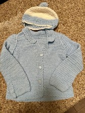 Vintage Handmade Crochet Little Girls Size Sweater  Hat Set.