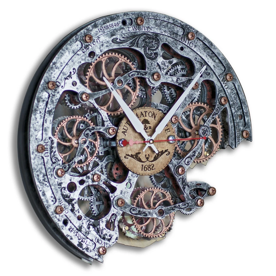 Reloj de pared Automaton Bite engranajes móviles grandes 1682 chaqueta de metal arte loft steampunk Foto 2 de 4