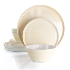 Elama Crafted Clay 12 Piece Lightweight Melamine Dinnerware Set in Cream