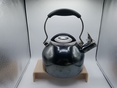 Chantal Eclipse Black Onyx Pearl Enamel On Steel  Whistle Tea Kettle  1.8QT