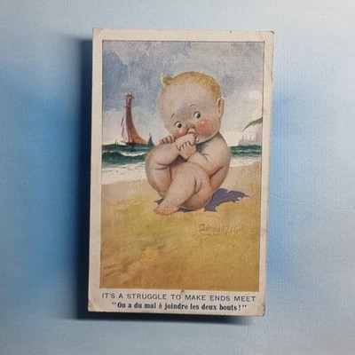 Comic Postkarte 1918 Baby Make Ends Meet Französisch Englisch Donald McGill A/F
