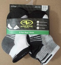 Athletic Works Boys 6 Pair Ankle Socks - 852419 - Small 4.5-8.5 Brand New