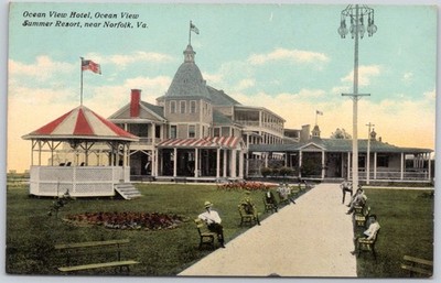 Postcard VA Norfolk Virginia Ocean View Hotel Summer Resort Band Stand C101