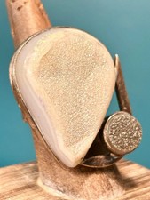 Large Druzy Quartz Ring Pink Sparkle Sterling Silver Metal Art Modern Statement