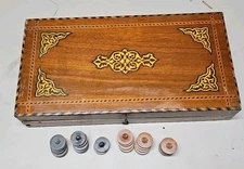 Antique Marquetry Backgammon Game Set Inlaid Wood Project AS IS Very Old