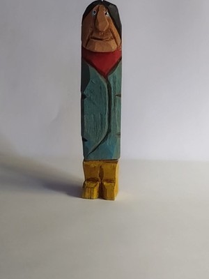 Hand-Carved Hand Painted Wooden Figurine Abstract Folk Art Person Small