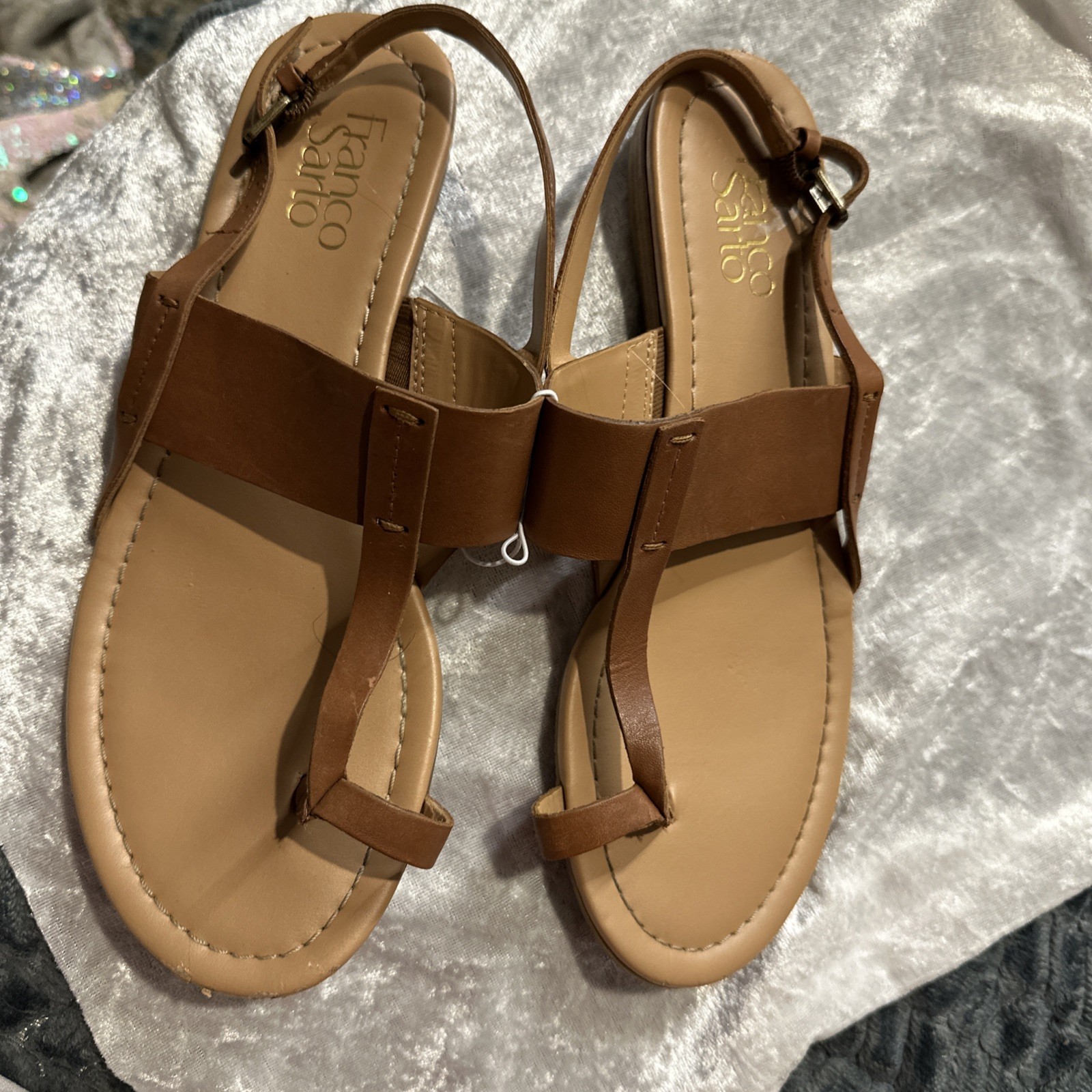 Womens Franco Sarto Ankle-Strap Sandals Size 9M Brown Flats Faux Leather Used