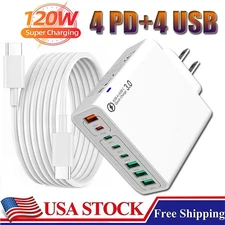 120W Fast Charging USB Type C Wall Charger For iPhone 16 Pro Max 15 14 13 12 11