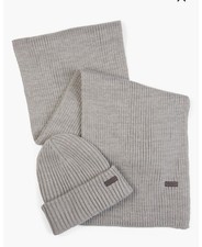 NWT Barbour Crimdon Beanie & Scarf Gift Set Grey One Size Retail $80