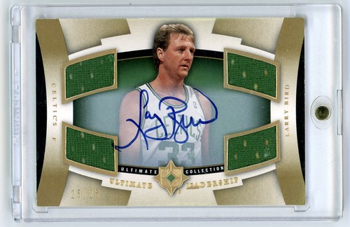 2007 Ultimate Collection Leadership Larry Bird Game Used Quad Jersey Auto 25/25