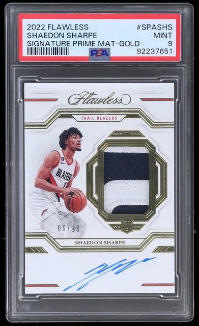 2022-23 Panini Flawless Shaedon Sharpe PSA 9 RC Signature Prime Material Gold