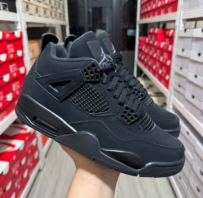 Jordan 4  Black Cat Retro Men's Black Basketball Shoes Mid-Top